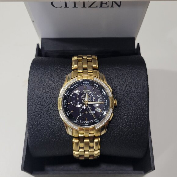 Citizen Eco Drive Mens Gold & Diamond BL8042-54E Perpetual Calendar - Picture 1 of 11